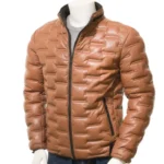Men’s Quilted Zipper Closure Puffer Leather Jacket