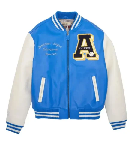 Avirex Baseball Varsity Zipper Leather Jacket For Mens