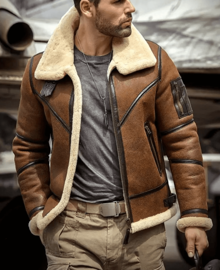 B3 Bomber Flight Aviator Sheepskin Leather Jacket