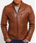 Brown Lambskin Asymmetrical Leather Jacket