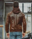 Brown Leather Moto Jacket with Removable Hooded