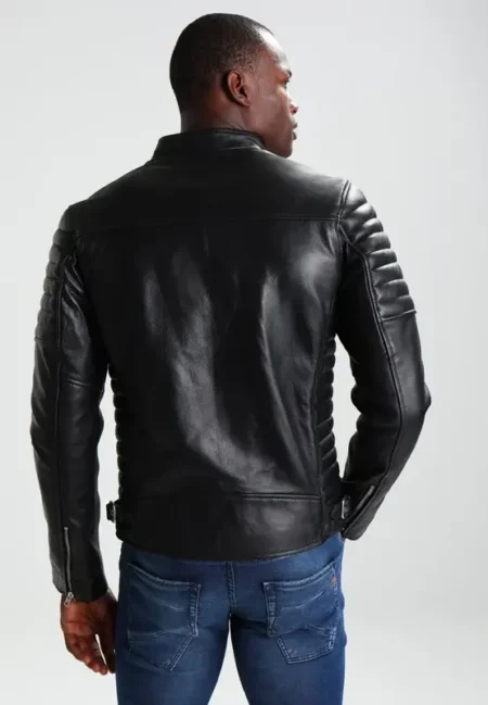 Charcoal Black Leather Cafe Racer Jackets