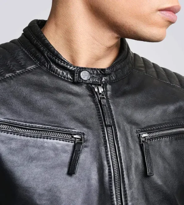 Chester Quilted Black Leather Jackets Men