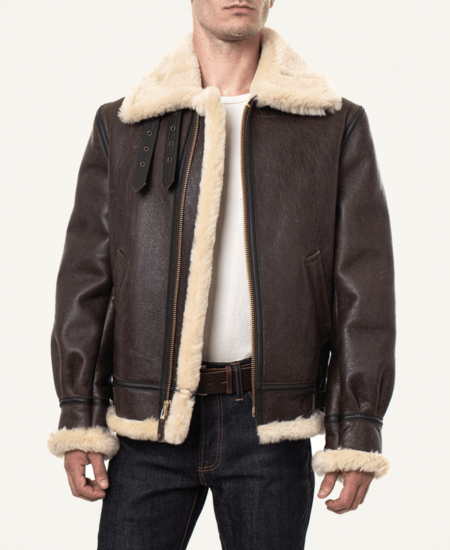 Classic Brown Lambskin B3 Bomber Shearling Jacket For Men