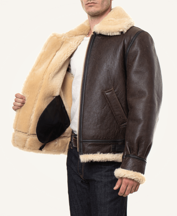 Classic Brown Lambskin B3 Bomber Shearling Jackets For Mens