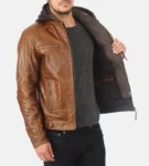 Eriko Hooded Cognac Buffalo Leather Jacket