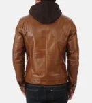 Eriko Hooded Cognac Buffalo Leather Jacket