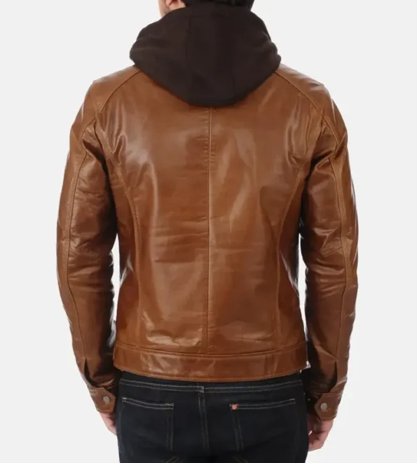 Eriko Hooded Cognac Buffalo Leather Jackets Men