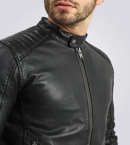 Ethan Men Casual Black Racer Leather Jackets