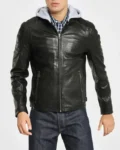 Leo Black Hooded Leather Jacket