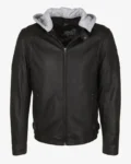 Leo Black Hooded Leather Jacket