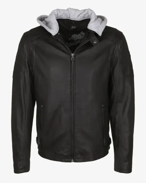 Leo Black Hooded Leather Jackets Men