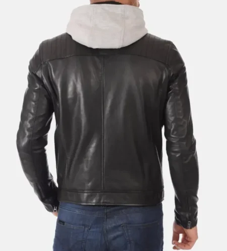 Men Alpha Black Hoodie Real Leather Jackets