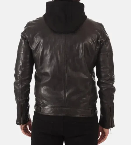 Men Athens Black Hooded Genuine Leather Jackets