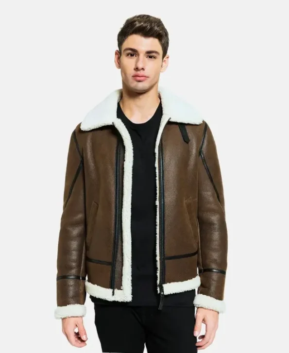 Mens Black Liner Shearling Leather Jacket