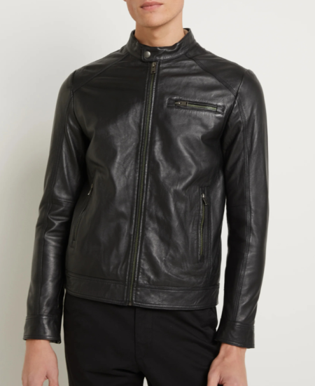 Mens Classic Black Cafe Racer Leather Jacket