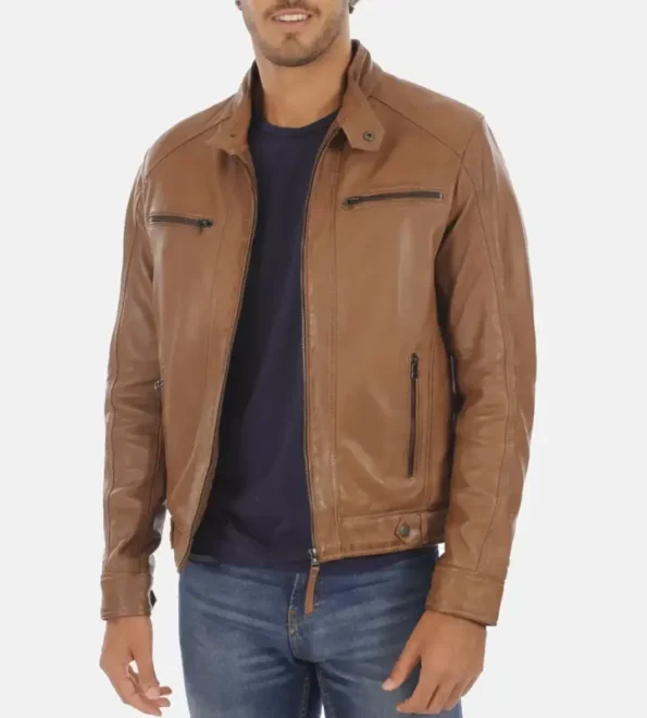 Men’s Erico Cognac Lambskin leather Hoodie Jackets