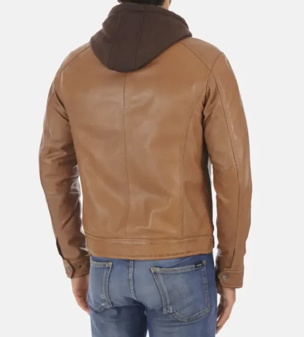 Mens Erico Cognac Lambskin leather Hoodie Jackets