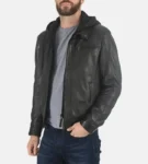 Men’s Erico Jacobstowe Hooded Black Genuine Lambskin Leather Jacket