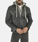 Men’s Erico Shaldon Hoodie Lambskin Black Leather Jackets