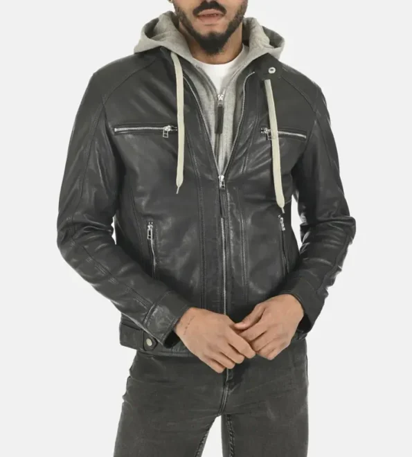 Men’s Erico Shaldon Hoodie Lambskin Black Leather Jacket