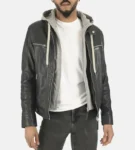 Men’s Erico Shaldon Hoodie Lambskin Black Leather Jackets