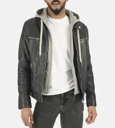 Men’s Erico Shaldon Hoodie Lambskin Black Leather Jackets