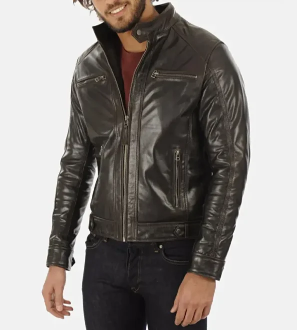 Men’s Eriko Brown Hooded Genuine Buffalo Leather Jackets