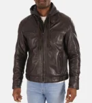 Men’s Eriko Dark Brown Hood Lambskin Leather Jacket