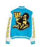 Off-White And Blue Soft Fabric Wool Varsity Jacket For Men