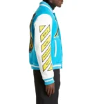 Off-White And Blue Soft Fabric Wool Varsity Jacket For Men