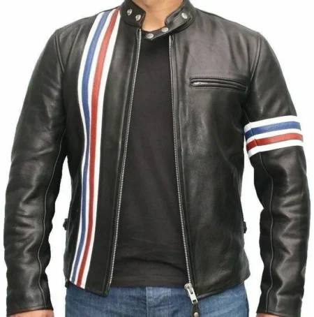 Peter Fonda Easy Rider Black Biker Sheep Leather Jacket