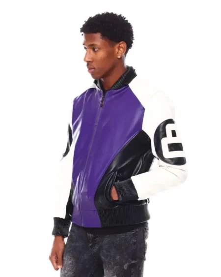 Purple 8 Ball Hooded Real Leather Bomber Jacket For Mens (1)