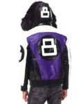 Purple 8 Ball Hooded Real Leather Bomber Jacket For Men